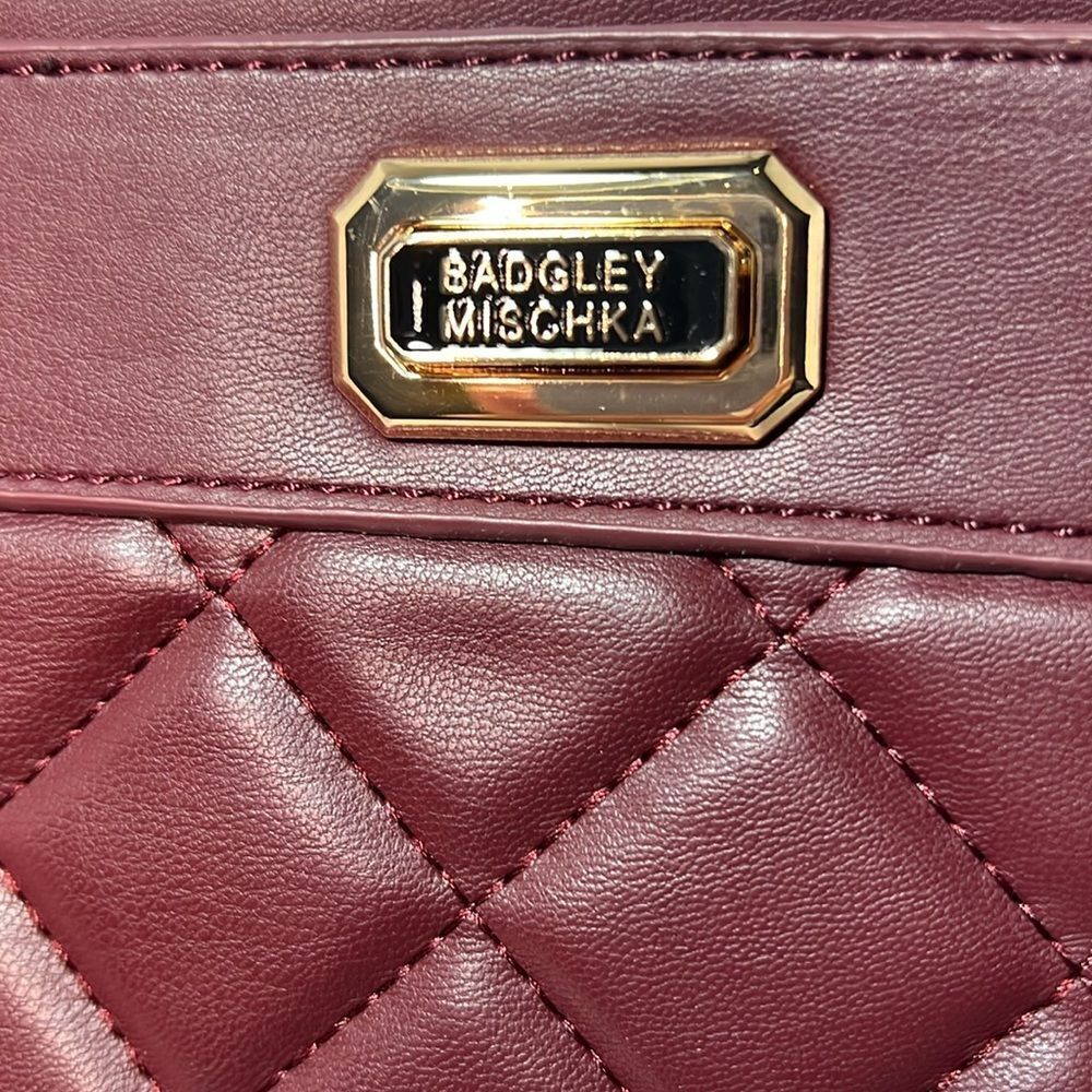 Beautiful Badgley Mischka Burgundy Quilted Tote Purse. P16 - Picture 2 of 7